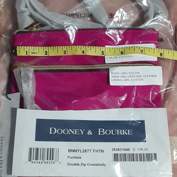 NWT Dooney & Bourke double Zip crossbody Fuschia - Picture 5 of 10